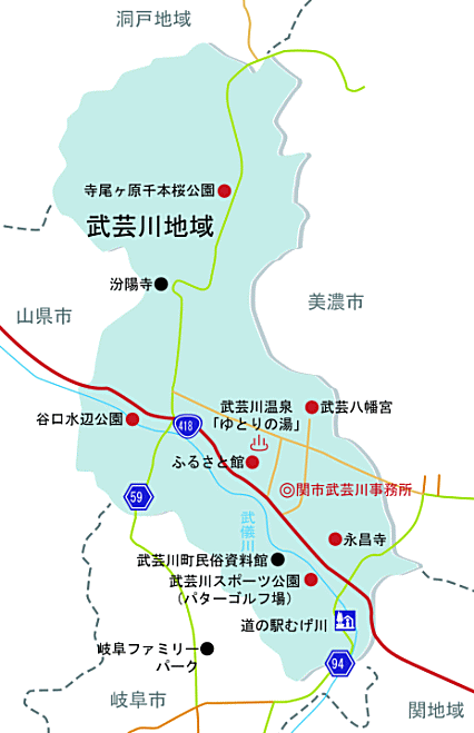 武芸川地域の地図