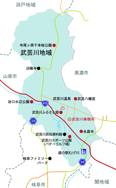 武芸川地域の地図